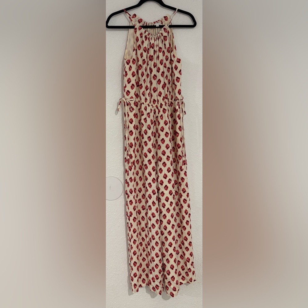 A Loves A Cream and Red Patterned Jumpsuit